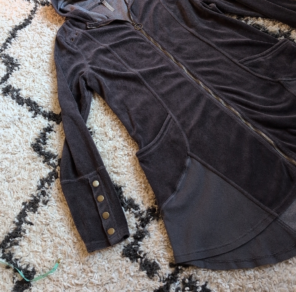 XCVI Gray Hooded Jacket with Button Accents